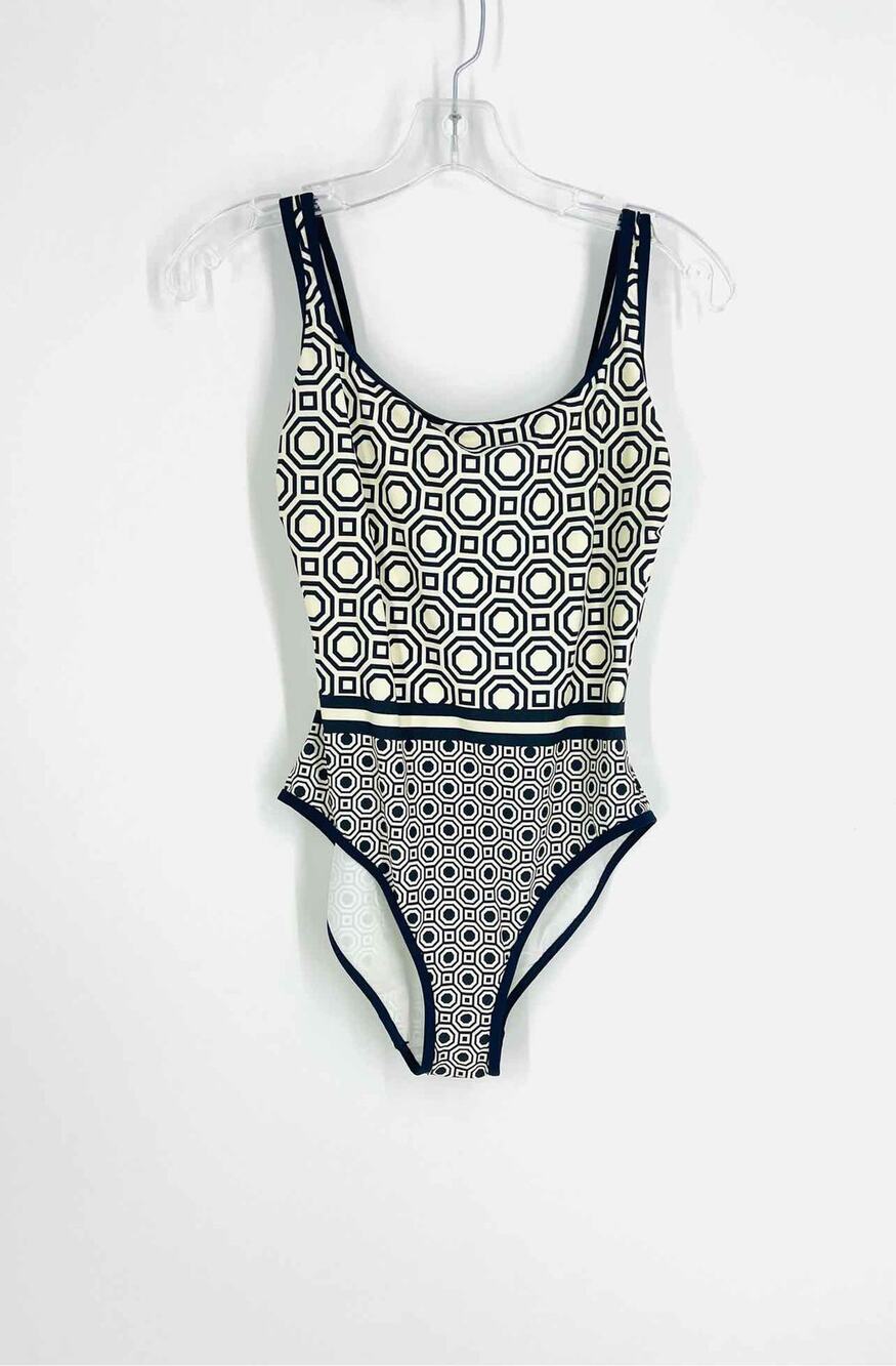 Tory Burch Size S White/Navy Print Designer NEW Swimsuit